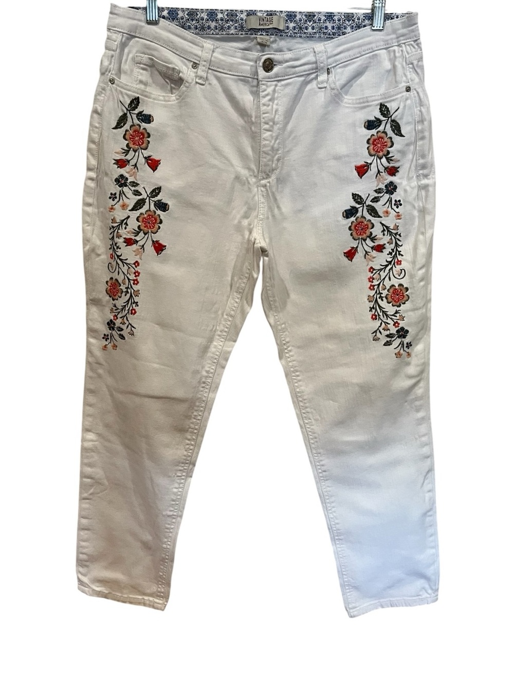 White Embroidered Floral Women’s Jeans size 14